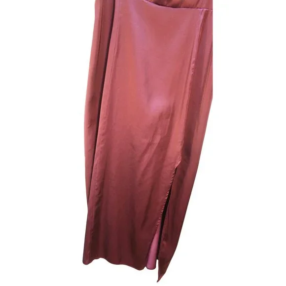 ABERCROMBIE & FITCH Camille Midi Slip Dress Burgundy Spaghetti Strap Slit Size M - Picture 3 of 10